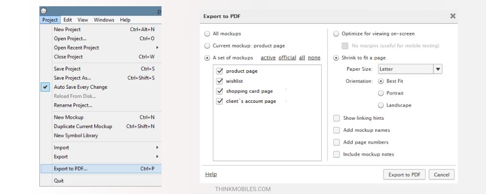 How to save as PDF with Balsamiq