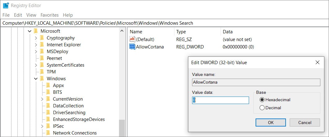 remove Cortana on Windows 10